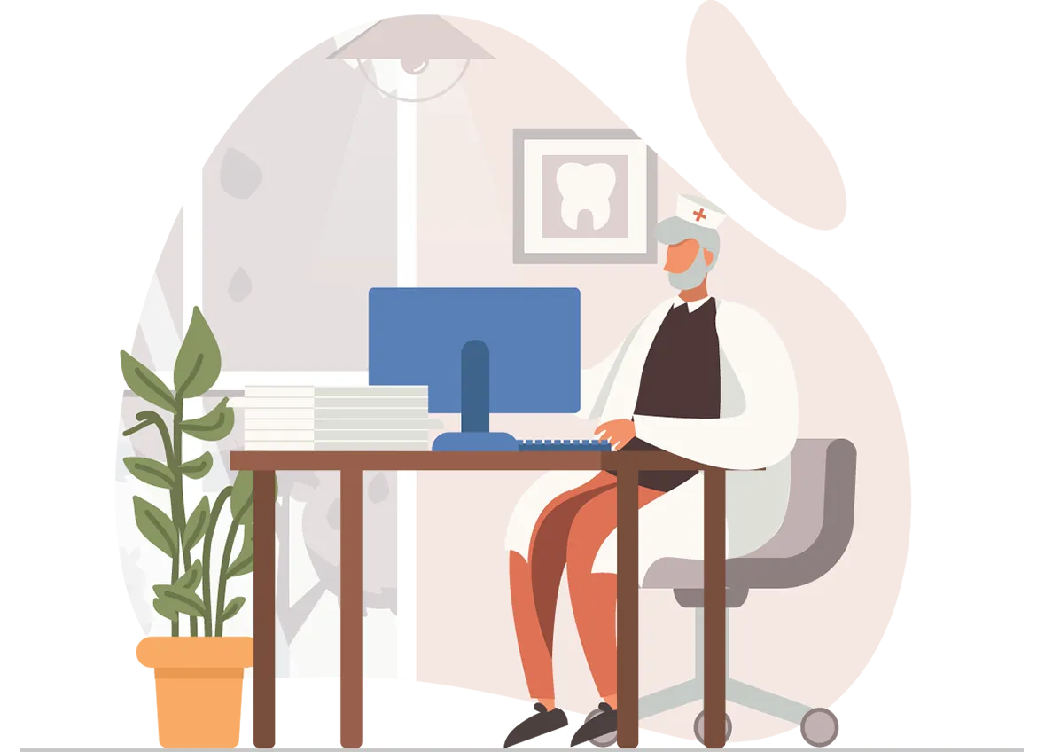 Illustrative graphic of doctor at desk with computer