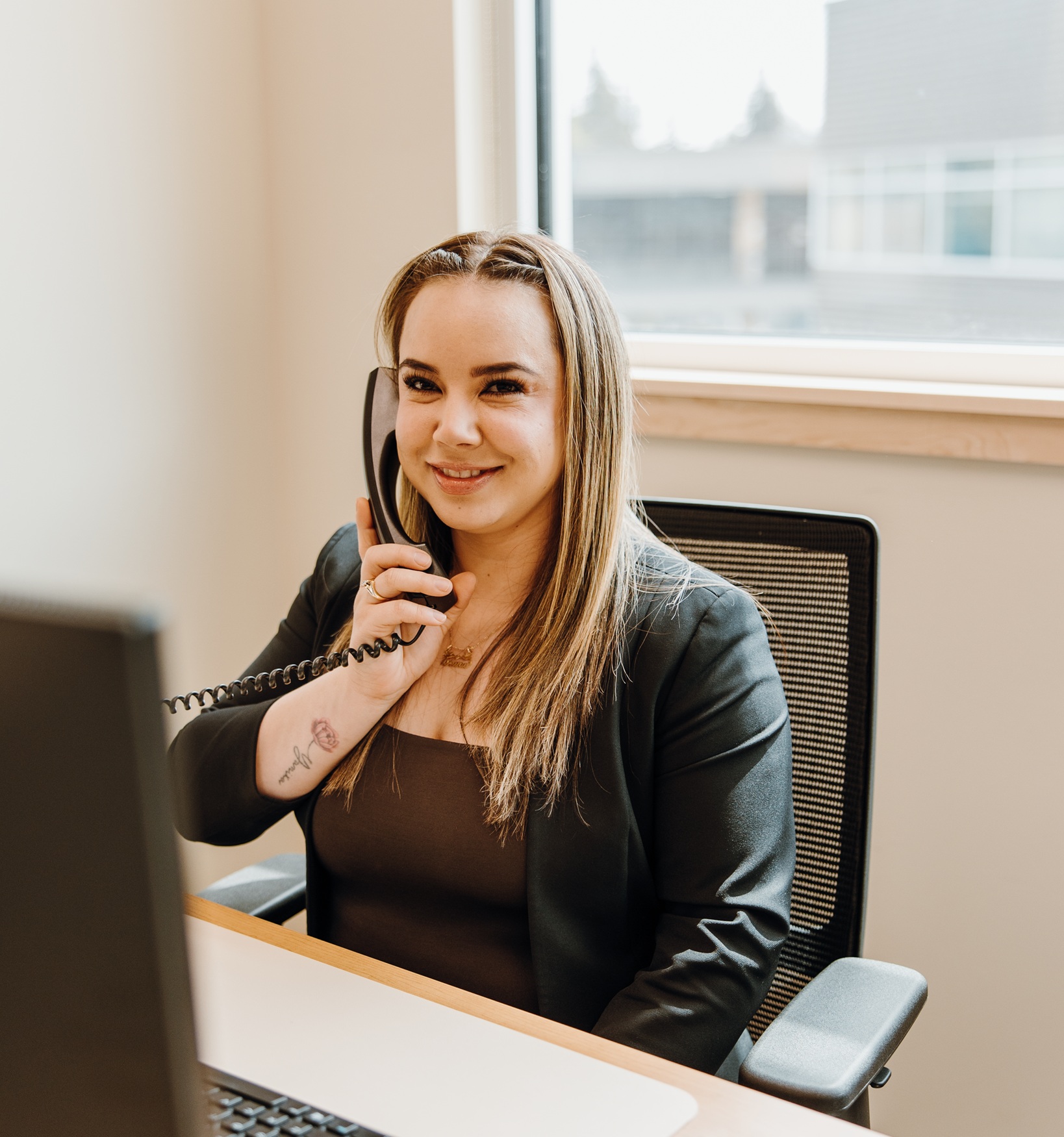 admin at her desk